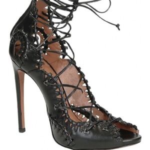 SUPER RARE ALAÏA Woven cut-out lace up sandals
